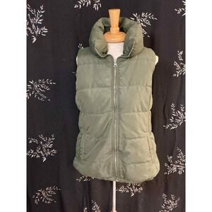Old Navy Womens Puffer Vest Olive Green Quilted Fleece Lined Full Zip Small